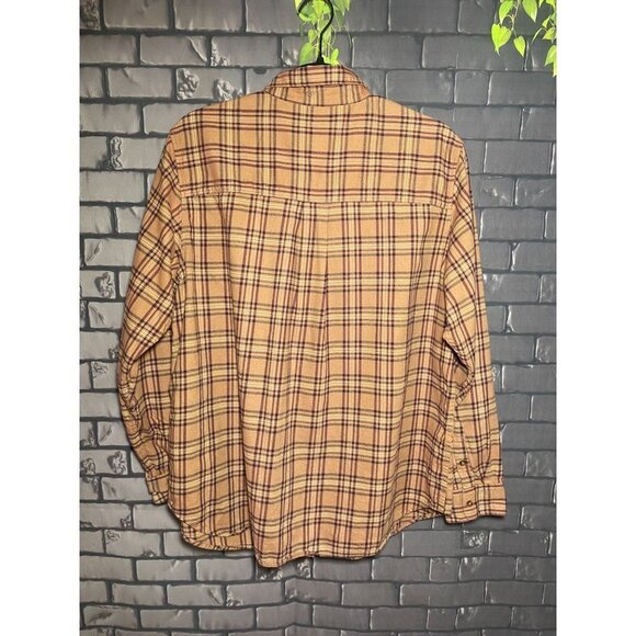 Uniqlo Brown Plaid 90's Comfy Long Sleeved Button Front Flannel Shirt L - Picture 2 of 4